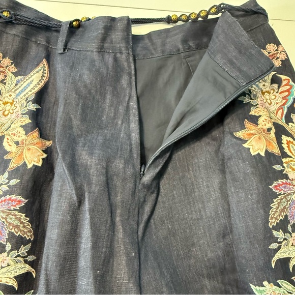 Zimmermann Rhiannon Tuck Paisley Linen Shorts Women 12 US Navy Floral High Waist - Picture 7 of 17